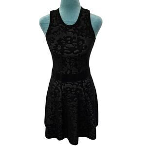 Milly Black Grey Floral Jacquard Knit Fit & Flare Dress Petite P Skater LBD